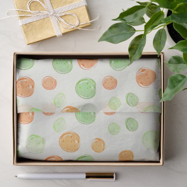 Papier Mousseline Taches vert orange rouge (Cadeau)