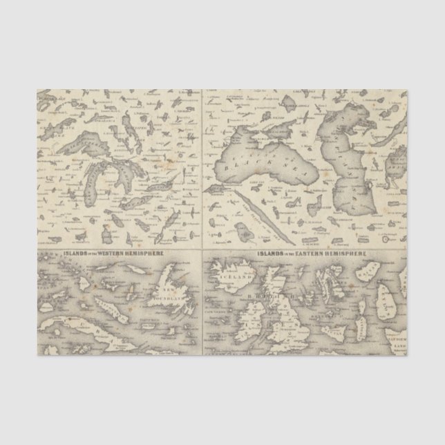 Papier Mousseline Taille comparative des lacs et des îles (Recto)
