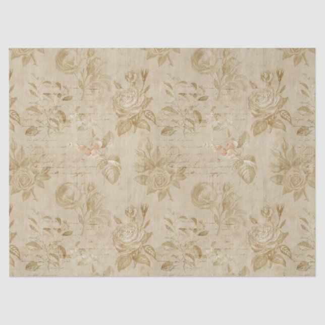 Papier Mousseline Tan Roses et écriture Découpage (Recto)