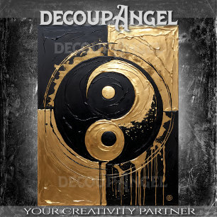 Papier Mousseline TAO Yin et Yang Gold et Noir -Découpage-