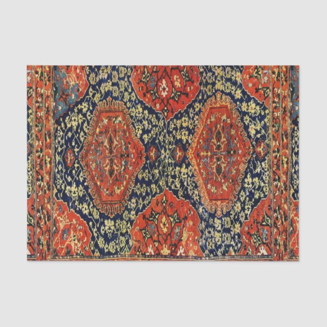 Papier Mousseline Tapis oriental en bleu&orange (Recto)