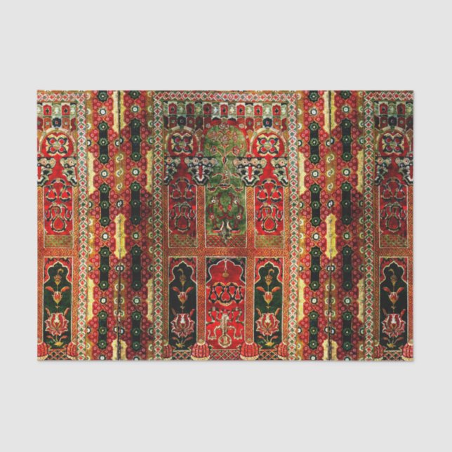 Papier Mousseline Tapis oriental en rouge et vert (Recto)