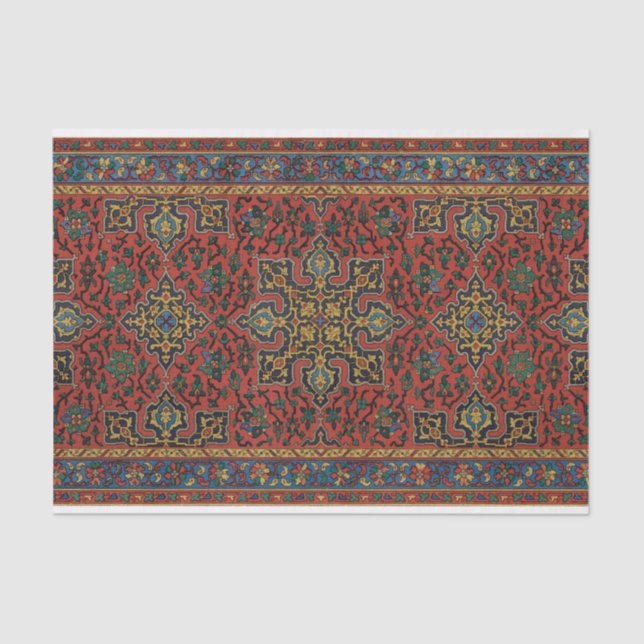 Papier Mousseline Tapis Persan Rouge Bleu Classique (Recto)