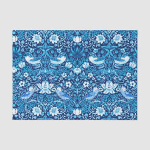 Papier Mousseline Tapisserie Art Nouveau Oiseau et Fleur, Bleu foncé