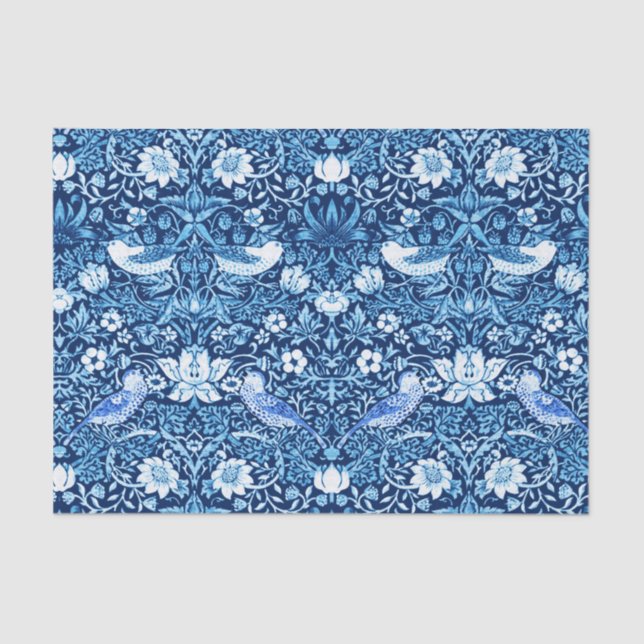 Papier Mousseline Tapisserie Art Nouveau Oiseau et Fleur, Bleu foncé (Recto)
