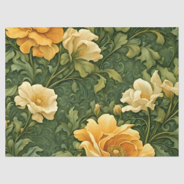 Papier Mousseline Tapisserie Florale Dorée (Recto)