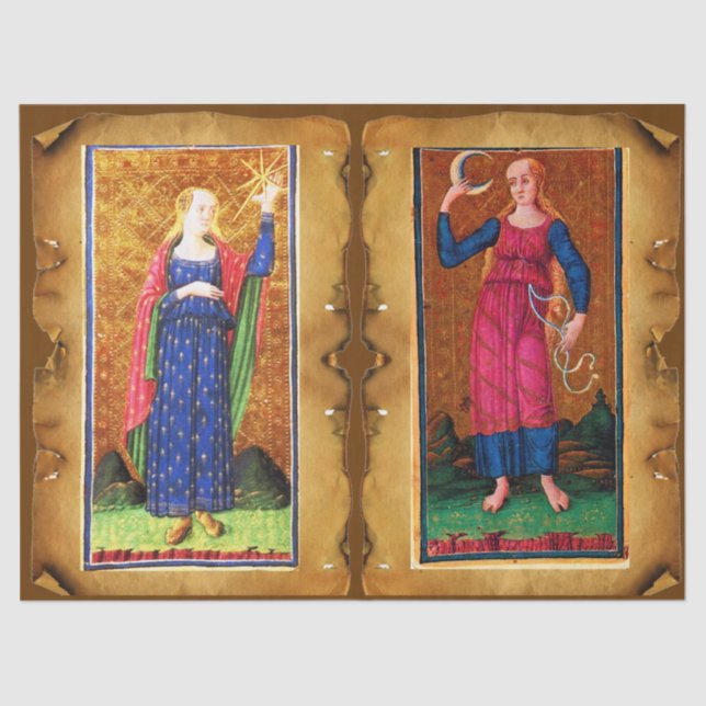 PAPIER MOUSSELINE TAROTS DE RENAISSANCE ANTIQUE /L'ÉTOILE ET LA LUNE (Recto)
