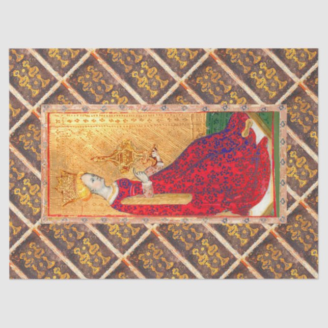 PAPIER MOUSSELINE TAROTS DE RENAISSANCE ANTIQUE, REINE DES TASQUES (Recto)