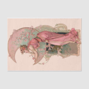 PAPIER MOUSSELINE TAROTS/ LADY DE LA LUNE AVEC FLEURS EN ROSE
