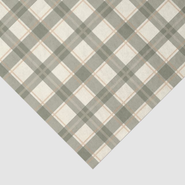 Papier Mousseline Tartan Classique Vert Sauge  (Détail)