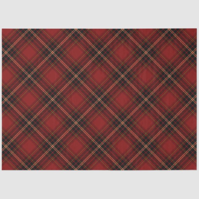 Papier Mousseline Tartan de Noël classique rouge, noir et or (Recto)