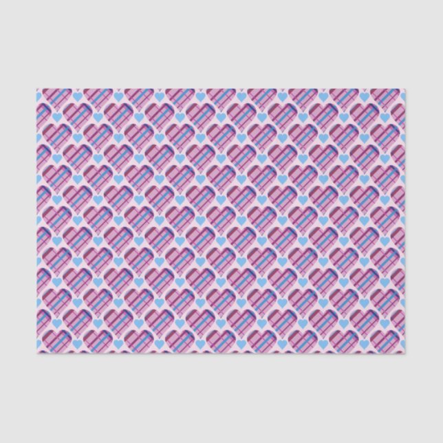 Papier Mousseline Tartan Hearts Motif rose et bleu Valentine (Recto)