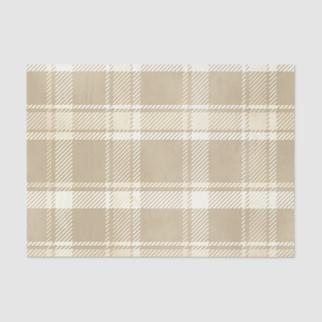 Papier Mousseline Tartan Plaid en beige, crème et jaune pâle (Recto)