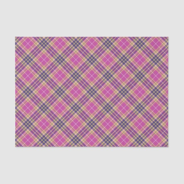 Papier Mousseline Tartan rose, or et bleu (Recto)