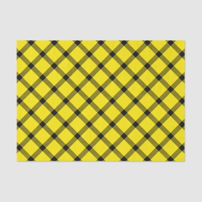 Papier Mousseline Tartan traditionnel noir jaune Plaid Motif (Recto)