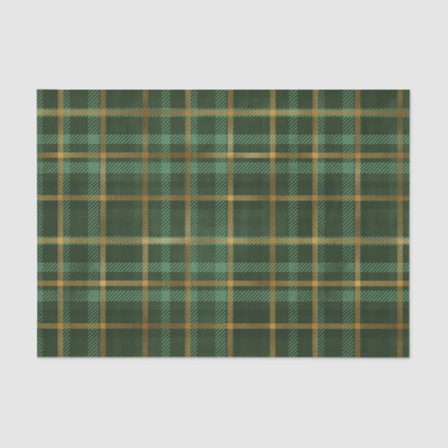 Papier Mousseline Tartan vert et or Plaid (Recto)