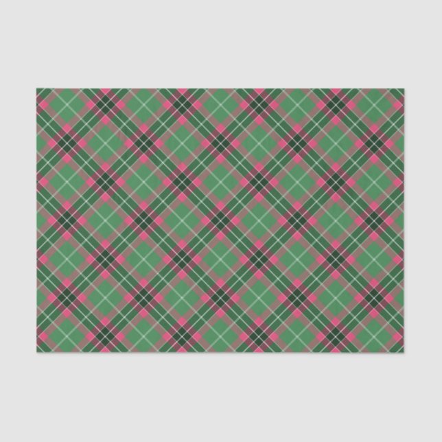 Papier Mousseline Tartan vert et rose (Recto)