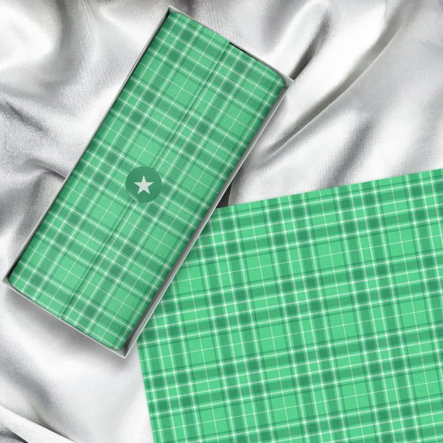 Papier Mousseline Tartan - Vert vert foncé à vert foncé (Tartan - Vibrant Medium Green to Dark Green Tissue Paper by Leapfroglisics Shop)