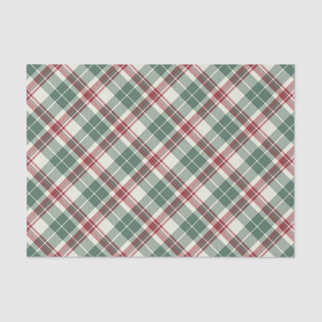 Papier Mousseline Tartan vintage rouge vert Noël plaqué (Recto)