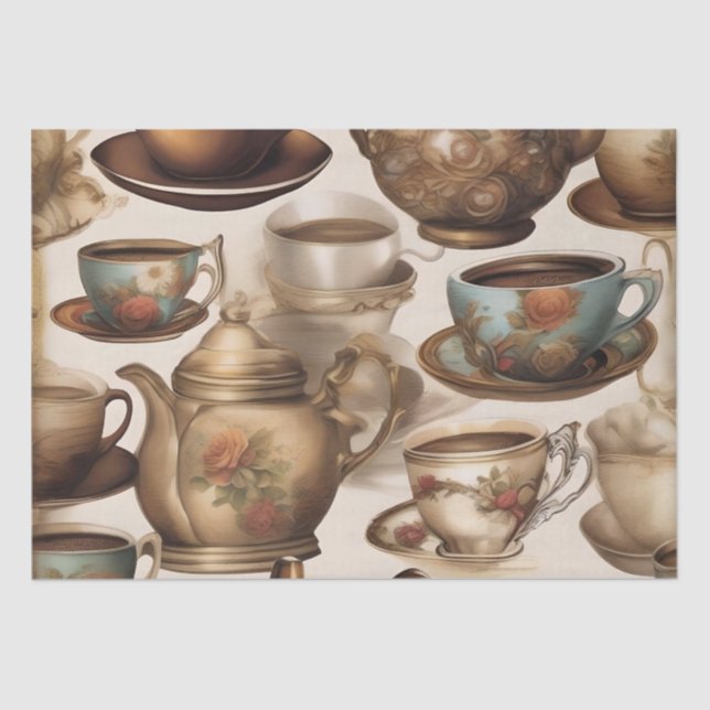 Papier Mousseline Tasses et Pots à Café Decoupage /  (Recto)