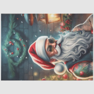 Papier Mousseline Tattoo Biker Père Noël Papier Découpage de Noël