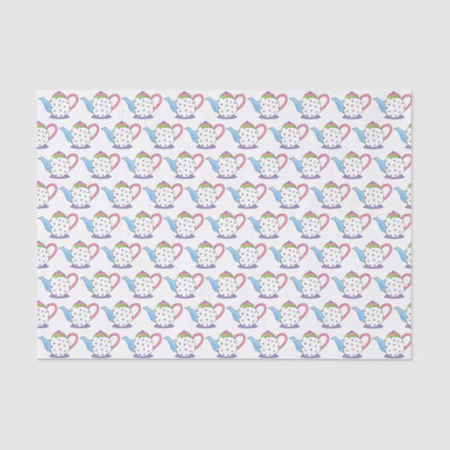 Papier Mousseline Tea Lover Polka Dot Pastel Teapot Pot Imprimer (Recto)