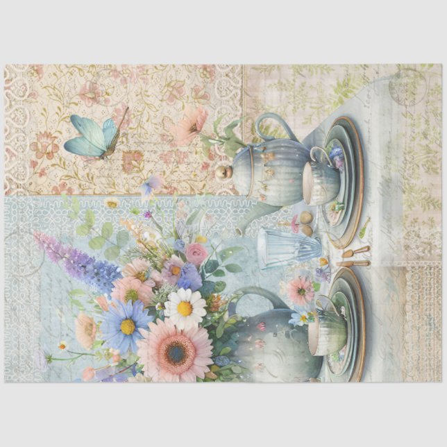 Papier Mousseline Tea Party Floral Pastel Bouquet Blue Pink Preppy (Recto)