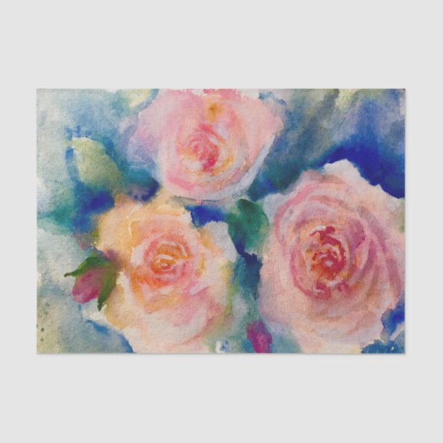 Papier Mousseline Tea Roses Shabby chic roses aquarelle (Recto)
