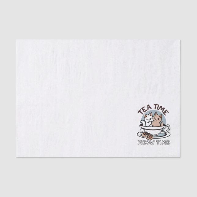 Papier Mousseline Tea Time Meow Time - Cute Cat and Tea Design (Recto)