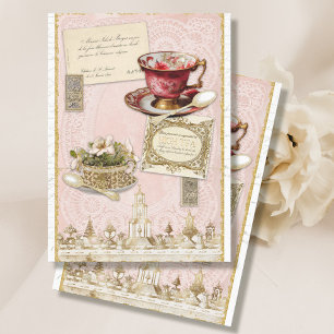 Papier Mousseline Tea vintage High Tea Gold et Pink Decoupage