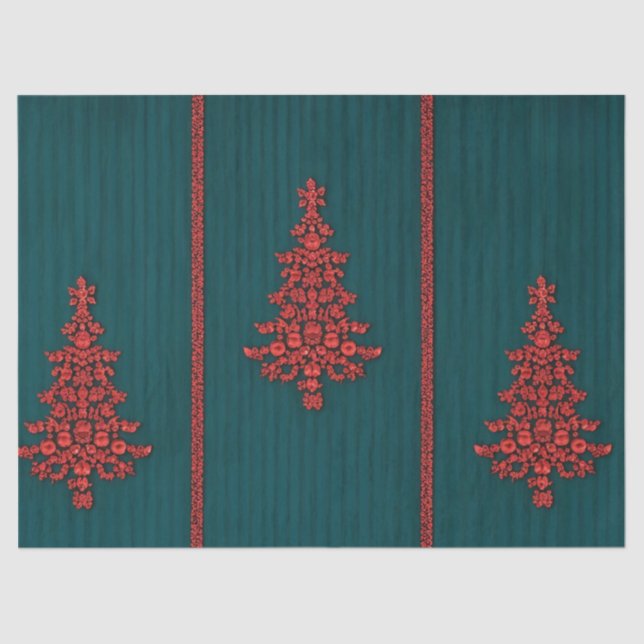 Papier Mousseline Teal and Red Crystal Christmas Trees (Recto)