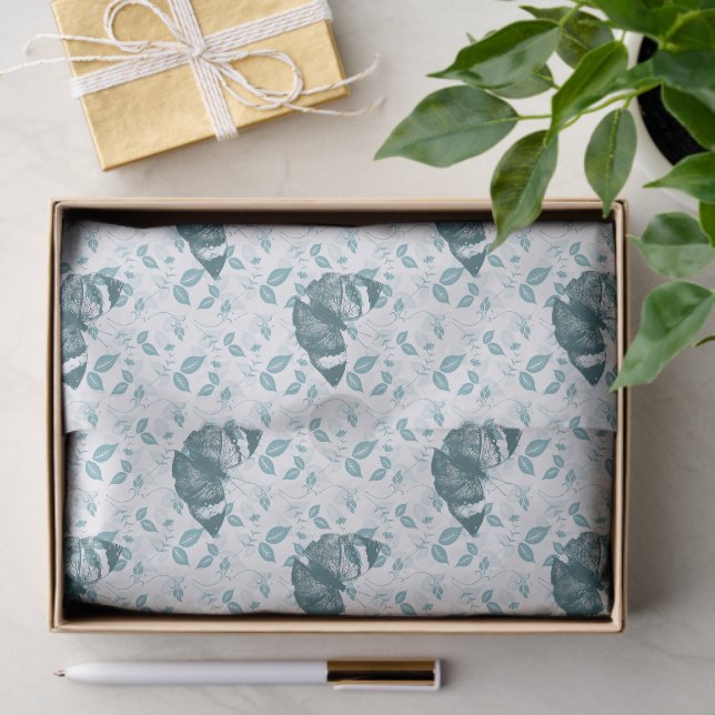 Papier Mousseline Teal Blue Butterflies Birthday (Cadeau)