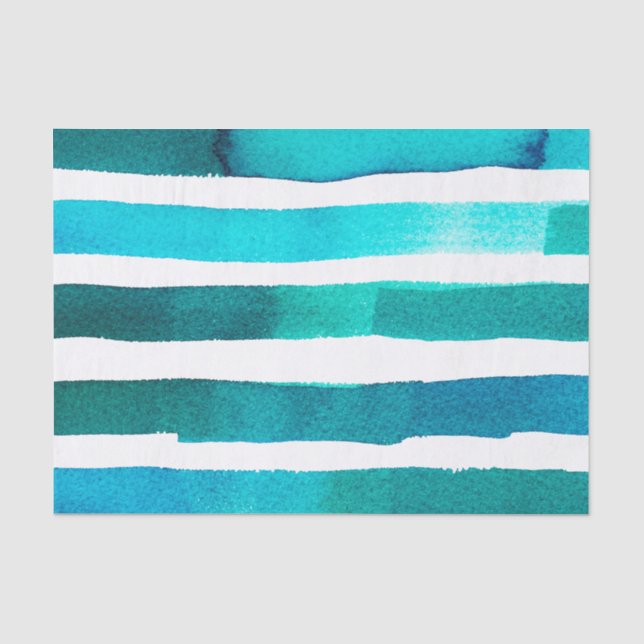Papier Mousseline Teal et blanc rayé aquarelle Horizontal (Recto)