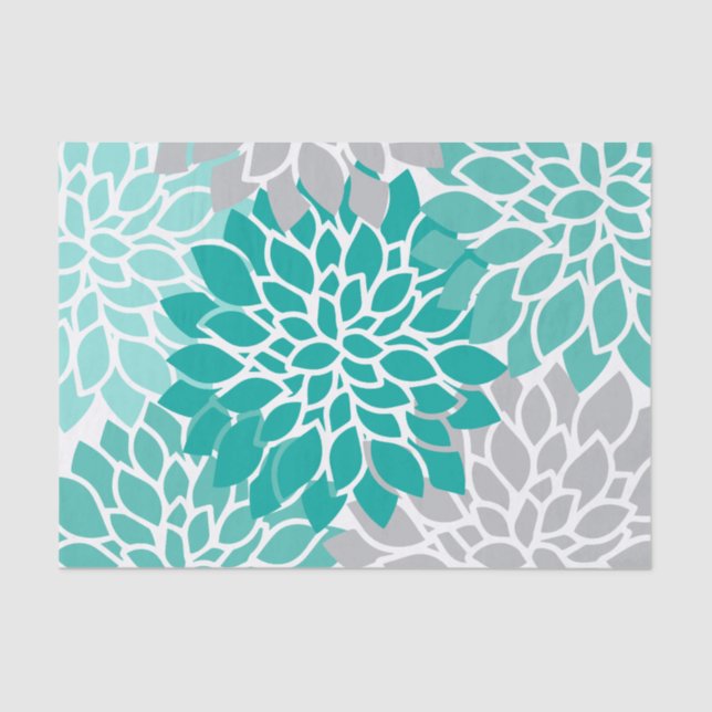 Papier Mousseline Teal moderne et floral gris (Recto)