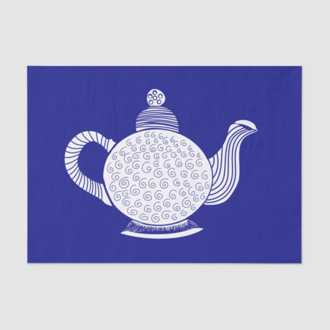 Papier Mousseline Teapot blanc sur la marine (Recto)