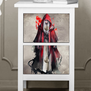 Papier Mousseline Técherie Sorcière rouge aux ombres gothiques du