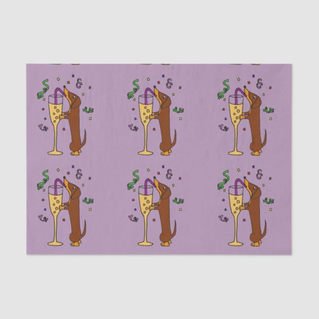Papier Mousseline Teckel drôle buvant Champagne (Recto)