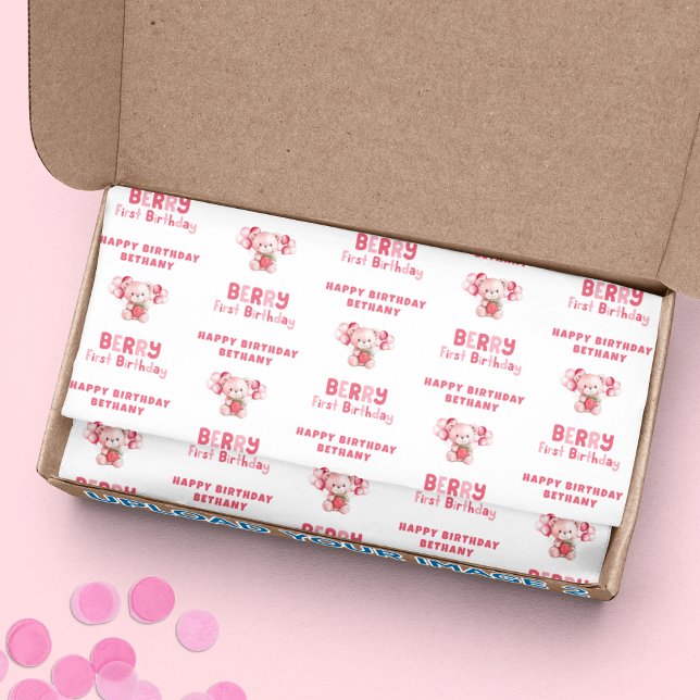 Papier Mousseline Teddy Bear Berry Premier heureux Anniversaire Nom (Créateur téléchargé)
