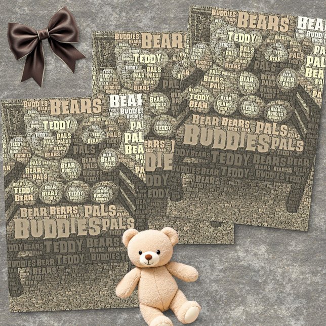 Papier Mousseline Teddy Bear Best Friends Embedded Word Cloud (word cloud tissue paper teddy bear design)