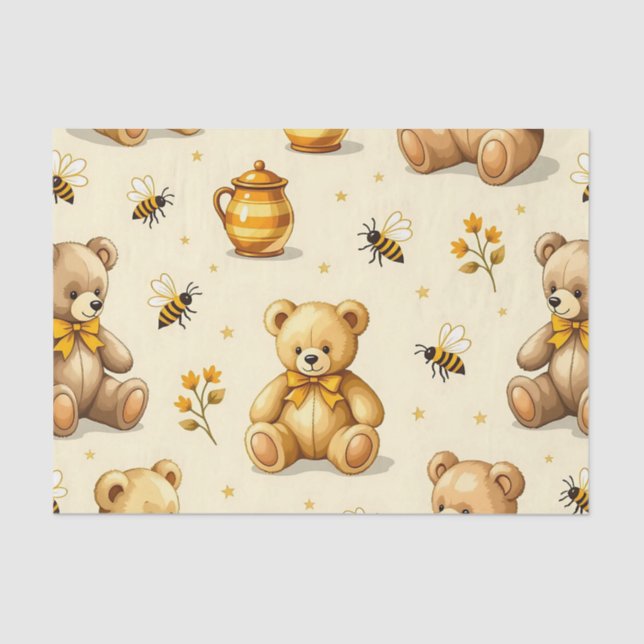 Papier Mousseline Teddy Bears Honey Bees Nursery Pattern (Recto)