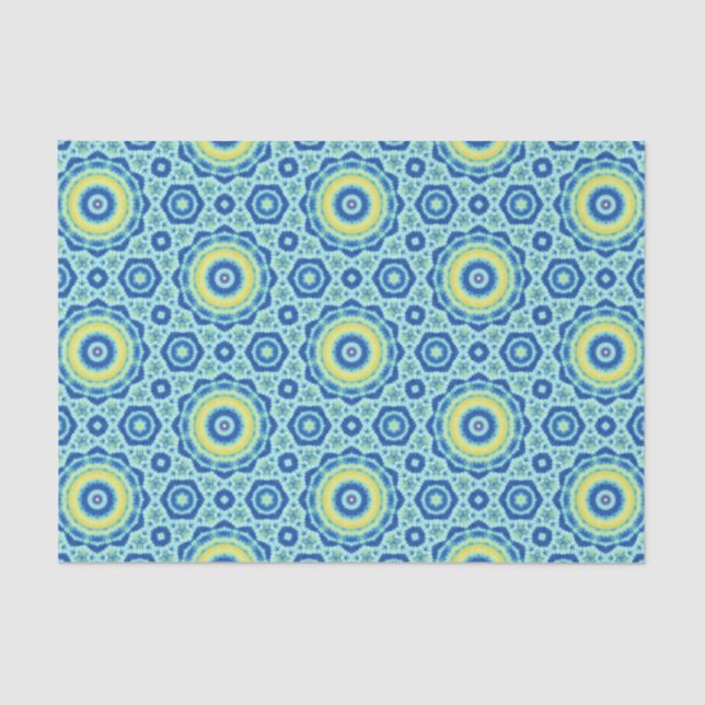 Papier Mousseline Teinture bleue Motif Mandala - Papier Tissu (Recto)