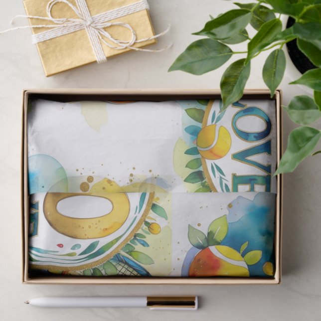 Papier Mousseline Tennis 60e anniversaire avec Ball et raquette (Cadeau)