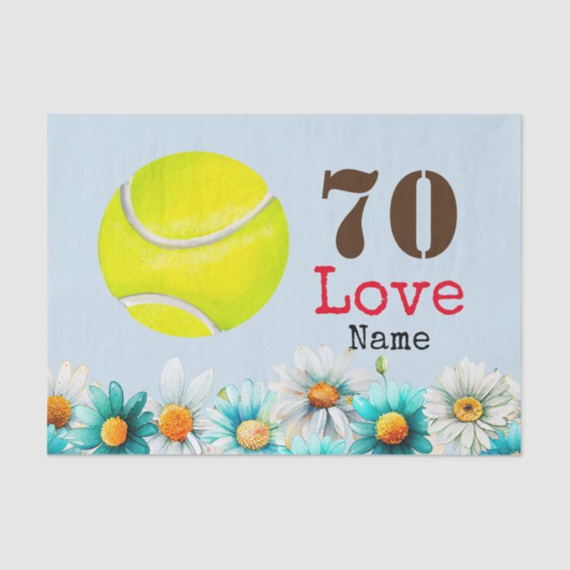 Papier Mousseline Tennis 70e Anniversaire boule avec amour et nom (Recto)