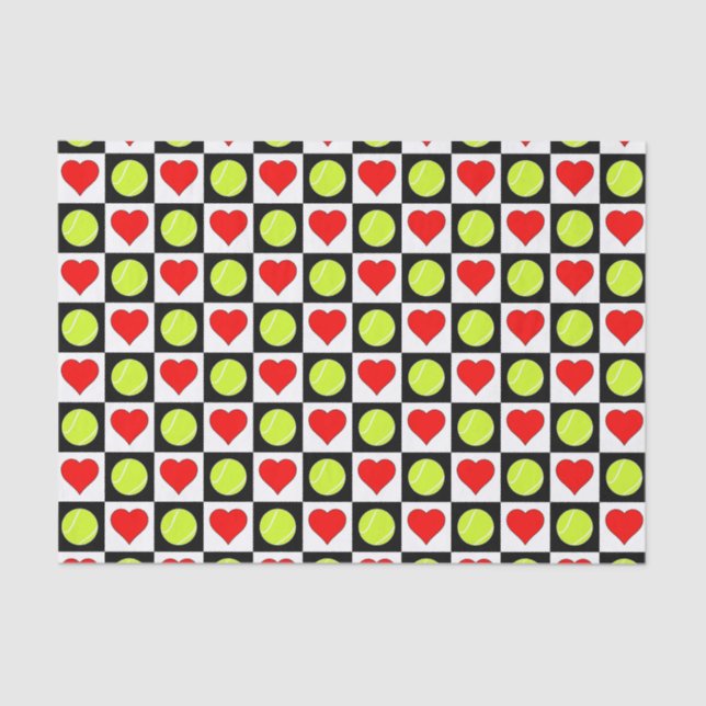 Papier Mousseline Tennis Balls & Hearts Motif Tissu Papier (Recto)