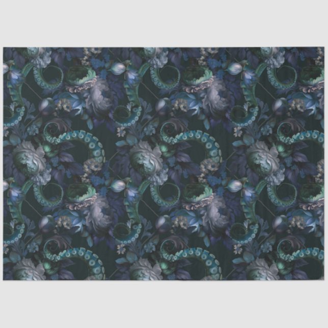 Papier Mousseline Tentacle Turquoise De Cthulhu Gothique Avec Fleurs (Recto)