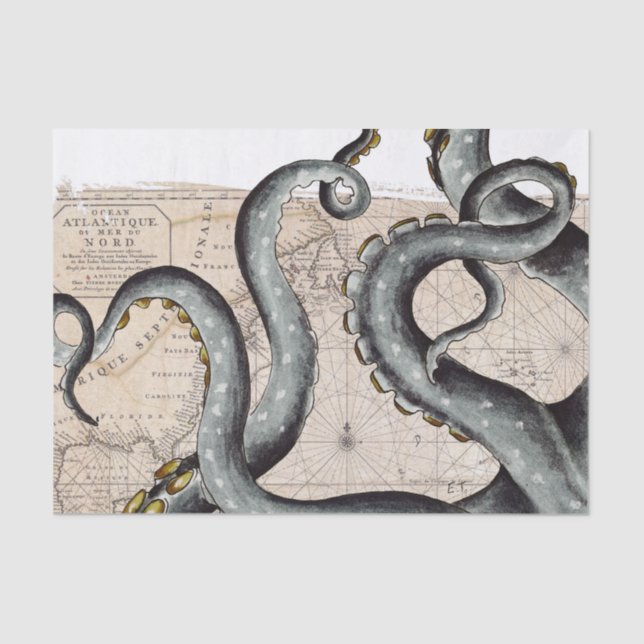 Papier Mousseline Tentacles Gris Carte Vintage (Recto)