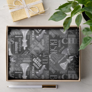 Papier Mousseline Termes et pièces d'échecs noir et blanc ID784