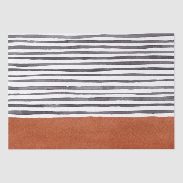 Papier Mousseline Terracotta et rayures blanches noires  (Recto)