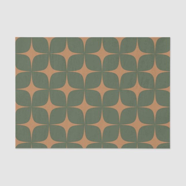 Papier Mousseline Terracotta Vert Profond Mi-Siècle Moderne Boho (Recto)