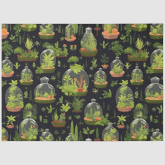 Papier Mousseline Terrariums botaniques sur papier de tissus noirs